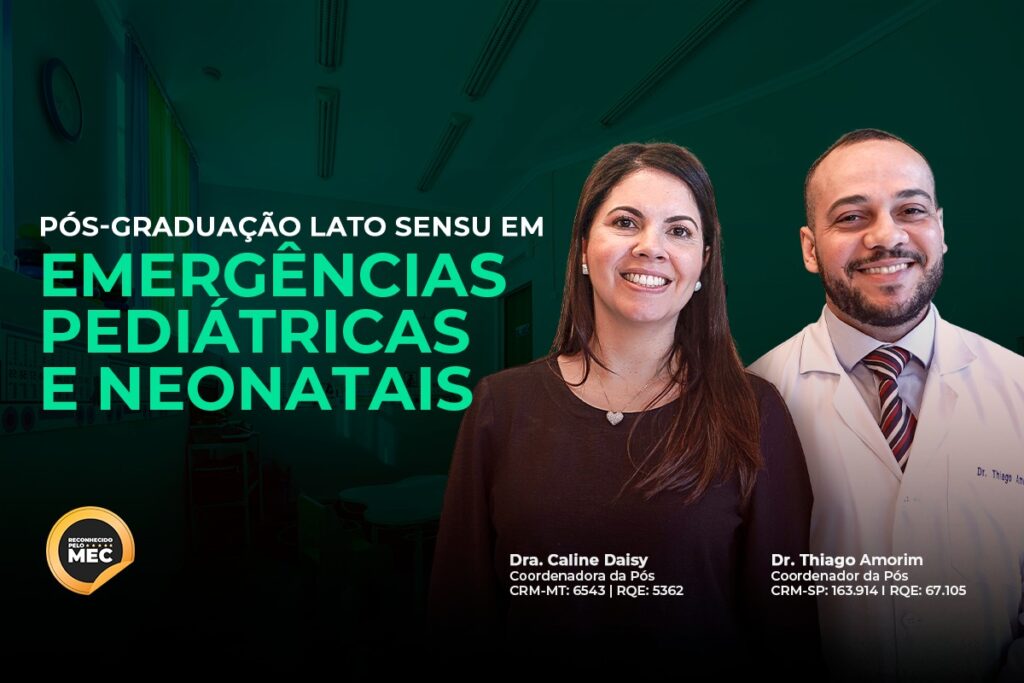 Capa para Pós-Graduação em Emergências Neonatais e Pediátricas com coordenadores estampados
