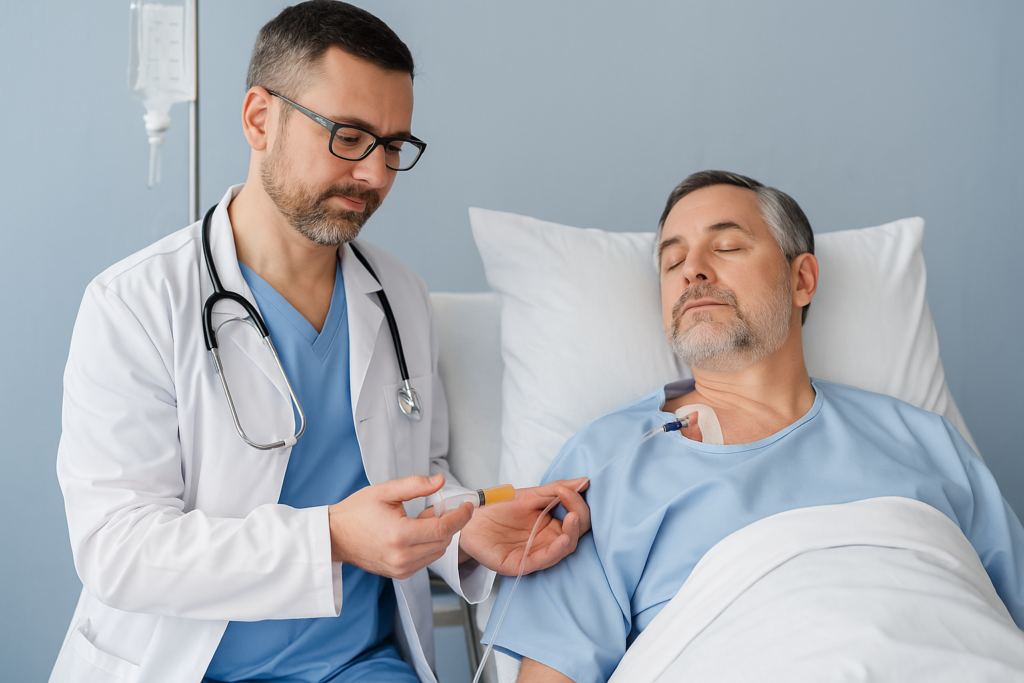 Médico dando antibiótico para paciente