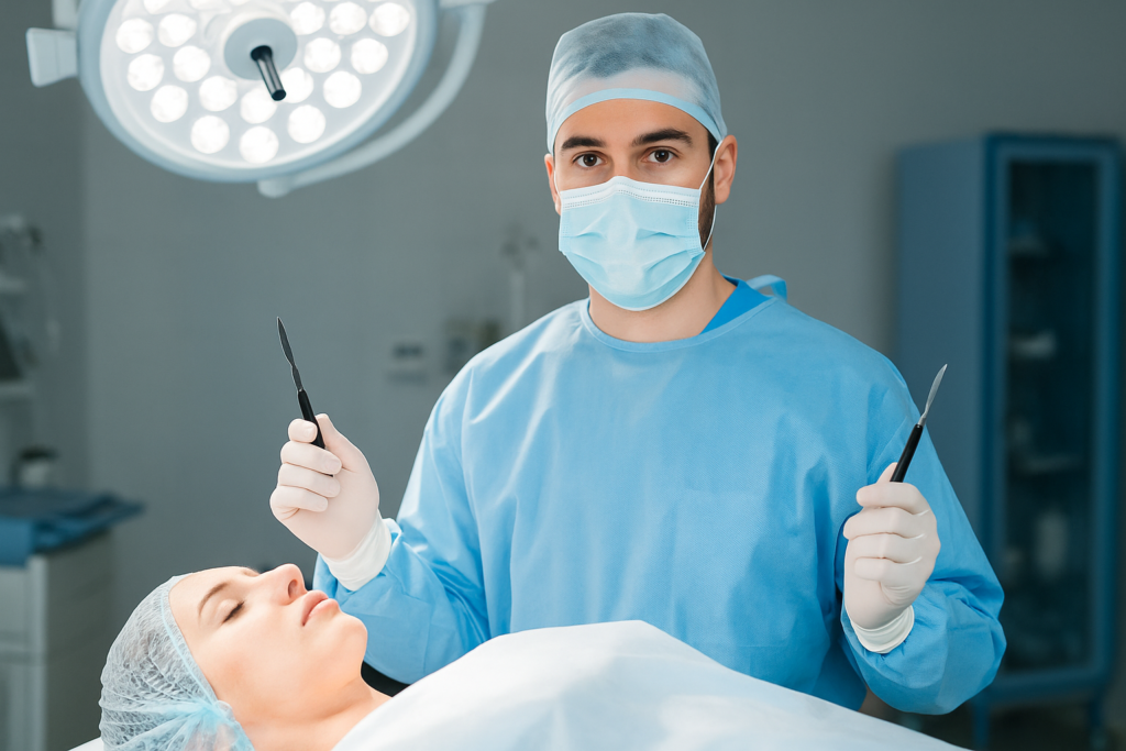 Cirurgião plástico prestes a fazer cirurgia em paciente