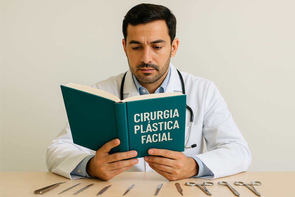 Médico lendo sobre cirurgia plástica facial