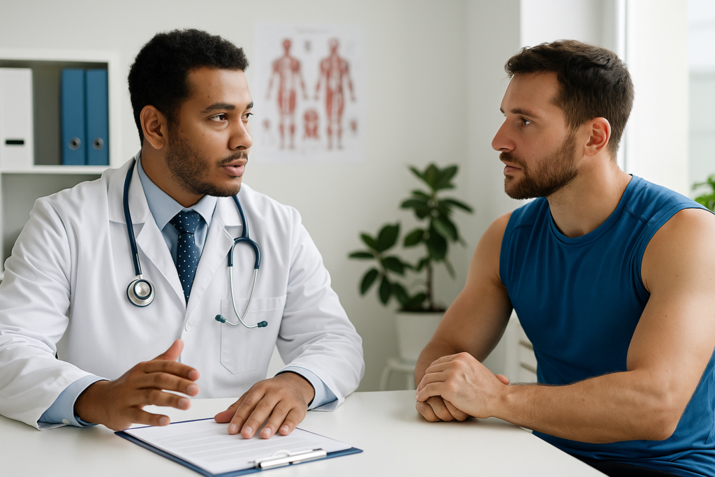 Médico do esporte e paciente em consulta