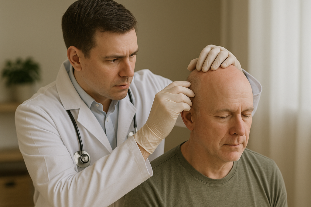 Médico analisando cabeça de paciente